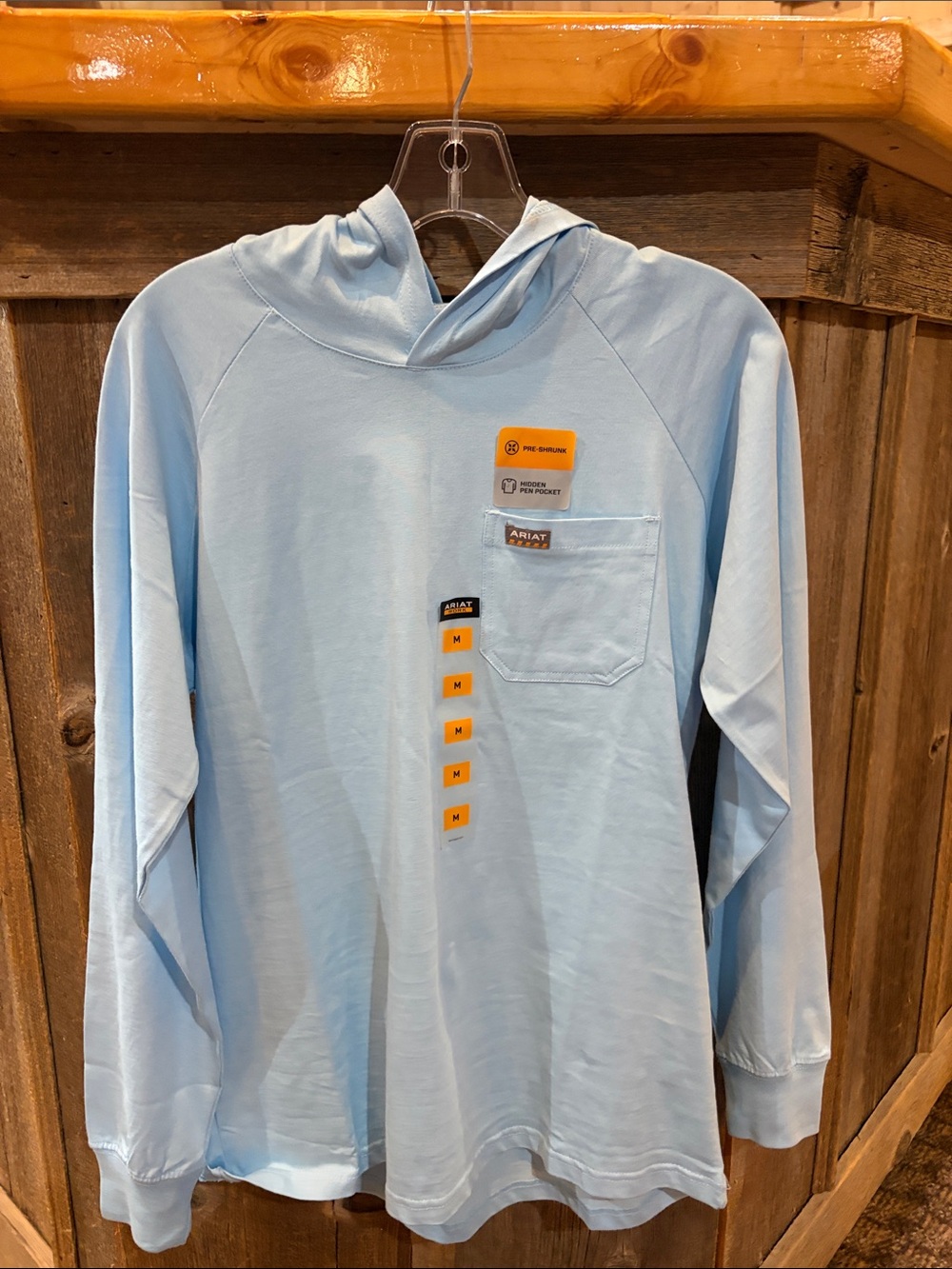Ariat Light Blue Hooded Long Sleeve Pocket Tee